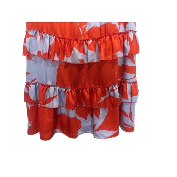 J.Crew Tiered Ruffle Midi Dress Size 6 Orange Blue Ballon Long Sleeves Floral - Picture 15 of 16